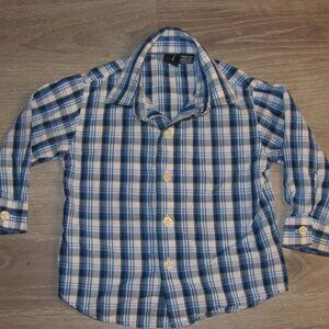 Nautica Baby Toddler Boys Kids Button Down Plaid Shirt Blue White Size 18 months